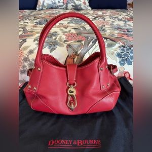 Vintage Dooney & Bourke Red Medium Logo Lock Satchel With Gold Hardware